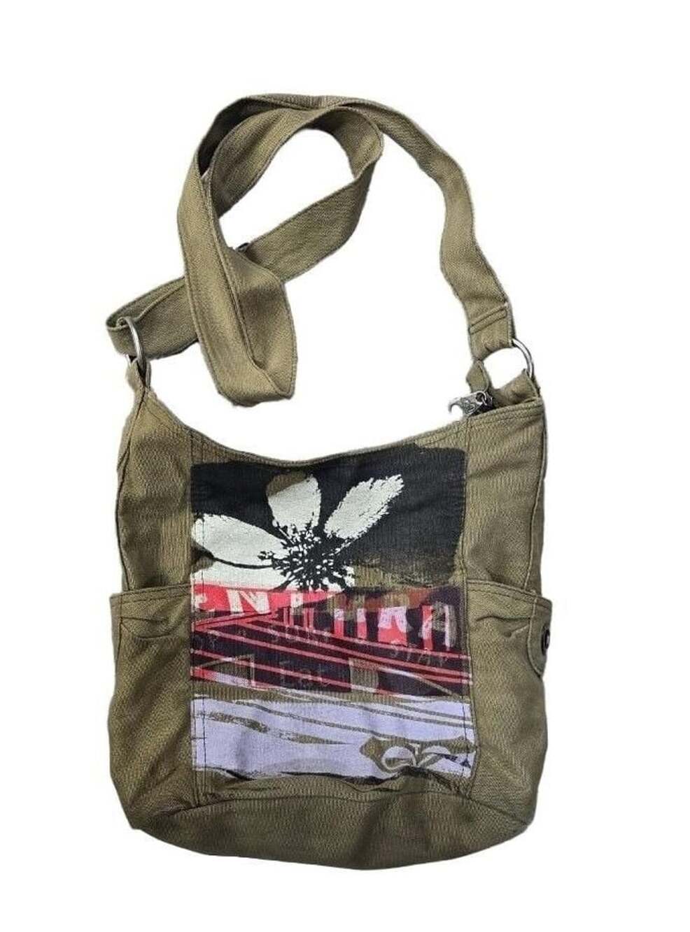 Roxy Vintage Canvas Crossbody Messenger Bag Olive Green Y2K